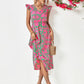 WENNY - Short sleeve dress with floral V-neck
