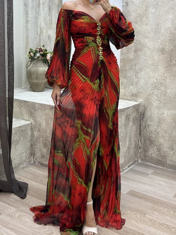 Diana - Stilvolles lässiges plisseretes langärmeliges Kleid