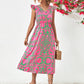 WENNY - Short sleeve dress with floral V-neck