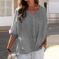 Plus Size Top with Half Sleeves, V-Neckline, and Buttons for Spring 2025