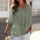 Plus Size Top with Half Sleeves, V-Neckline, and Buttons for Spring 2025