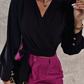 Stylish Spring V-Neck Blouse with Puff Sleeves - Mireille