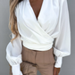 Stylish Spring V-Neck Blouse with Puff Sleeves - Mireille