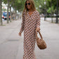 Amber - Fashionable dress with brown pattern