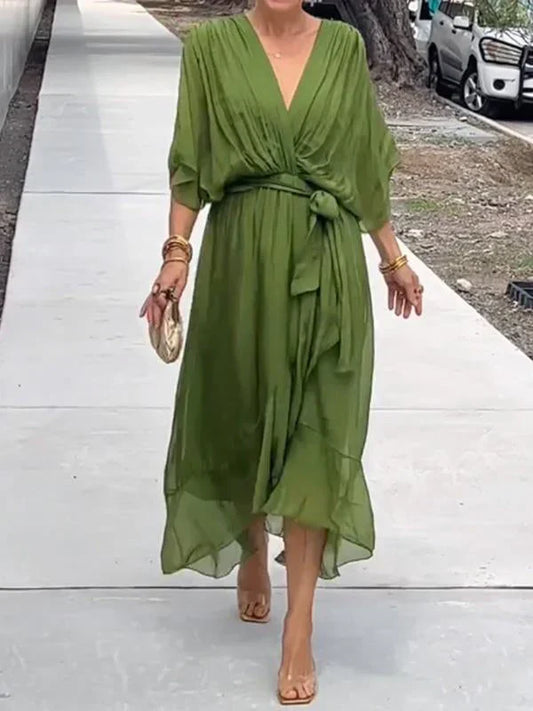Monica - chiffon dress with V-neck, elegant and stylish