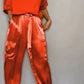 Kleya - Two-piece suit in smooth satin with mid-length top and trousers for women