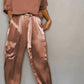 Kleya - Two-piece suit in smooth satin with mid-length top and trousers for women