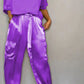 Kleya - Two-piece suit in smooth satin with mid-length top and trousers for women