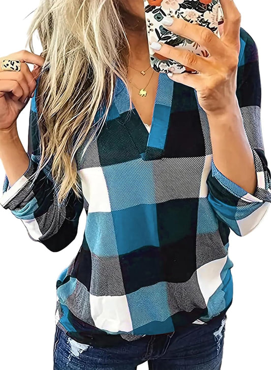 Stylish Spring Casual Checked Women's Blouse - Lara