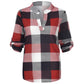 Plaid Spring Blouse with V-Neck in Plus Size