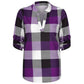 Plaid Spring Blouse with V-Neck in Plus Size