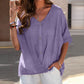 Plus Size Top with Half Sleeves, V-Neckline, and Buttons for Spring 2025