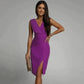 Women's Elegant Cocktail Dress: Fitted Evening Dress with V-Neckline and Slit for Special Occasions