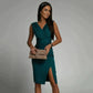 Women's Elegant Cocktail Dress: Fitted Evening Dress with V-Neckline and Slit for Special Occasions