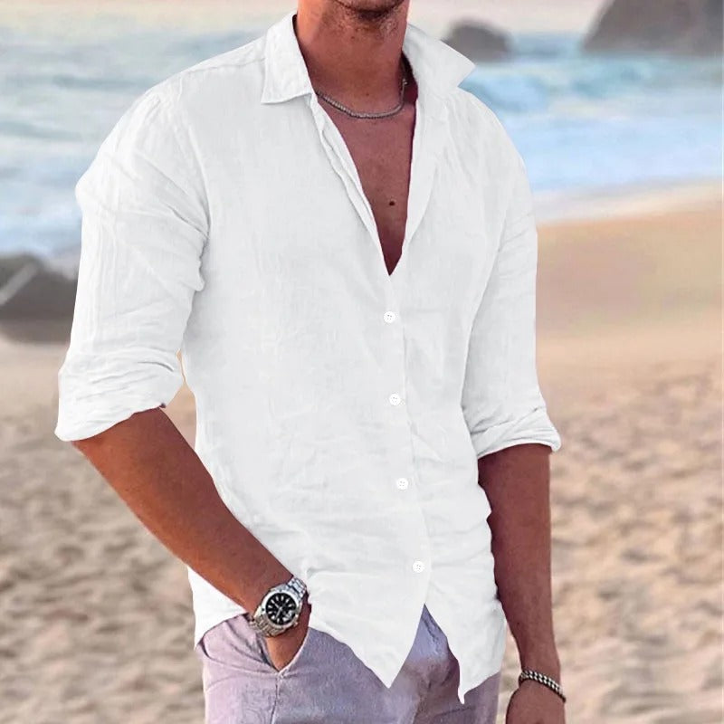 Shirt - Relaxed and Stylish - Airy Linen, Long Sleeves - Ideal for Summer