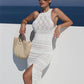 Caroline - Sleeveless long knitted dress with high slit