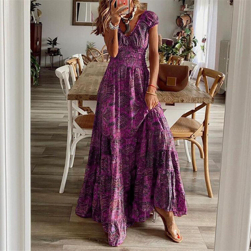 Adeline - Waist-hugging long dress in bohemian style