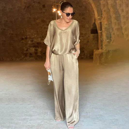 Eleanor - Two Piece Satin Set with V-Neckline