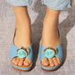 Orthopedic leather sandals with flowers and wedge heel