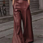 Eleanor - Wide pleated high waist leather pants