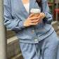 Ava - Women's Two-Piece Knitted Jacket and Trousers with Buttons