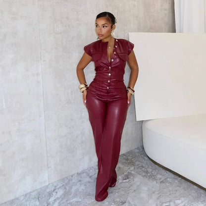 Leta - Sleeveless jumpsuit in imitation leather