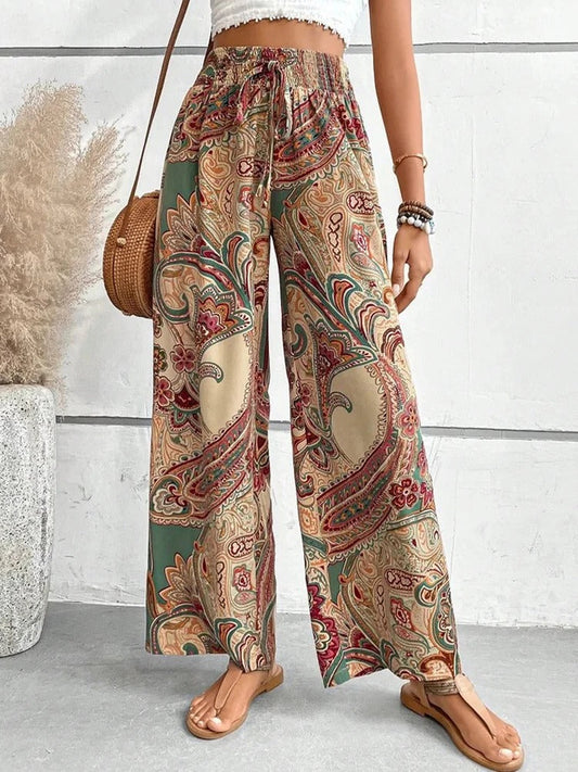 Bessie - High Waist Digital Print Trousers