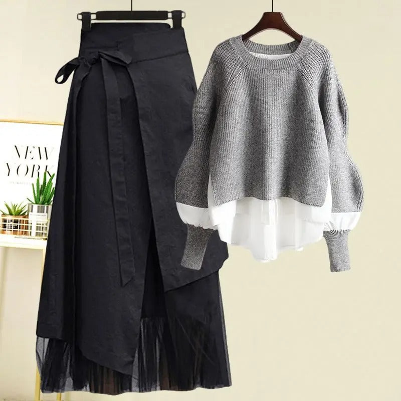 Caroline - Women's Knitted Sweater and Skirt Two-Piece Set