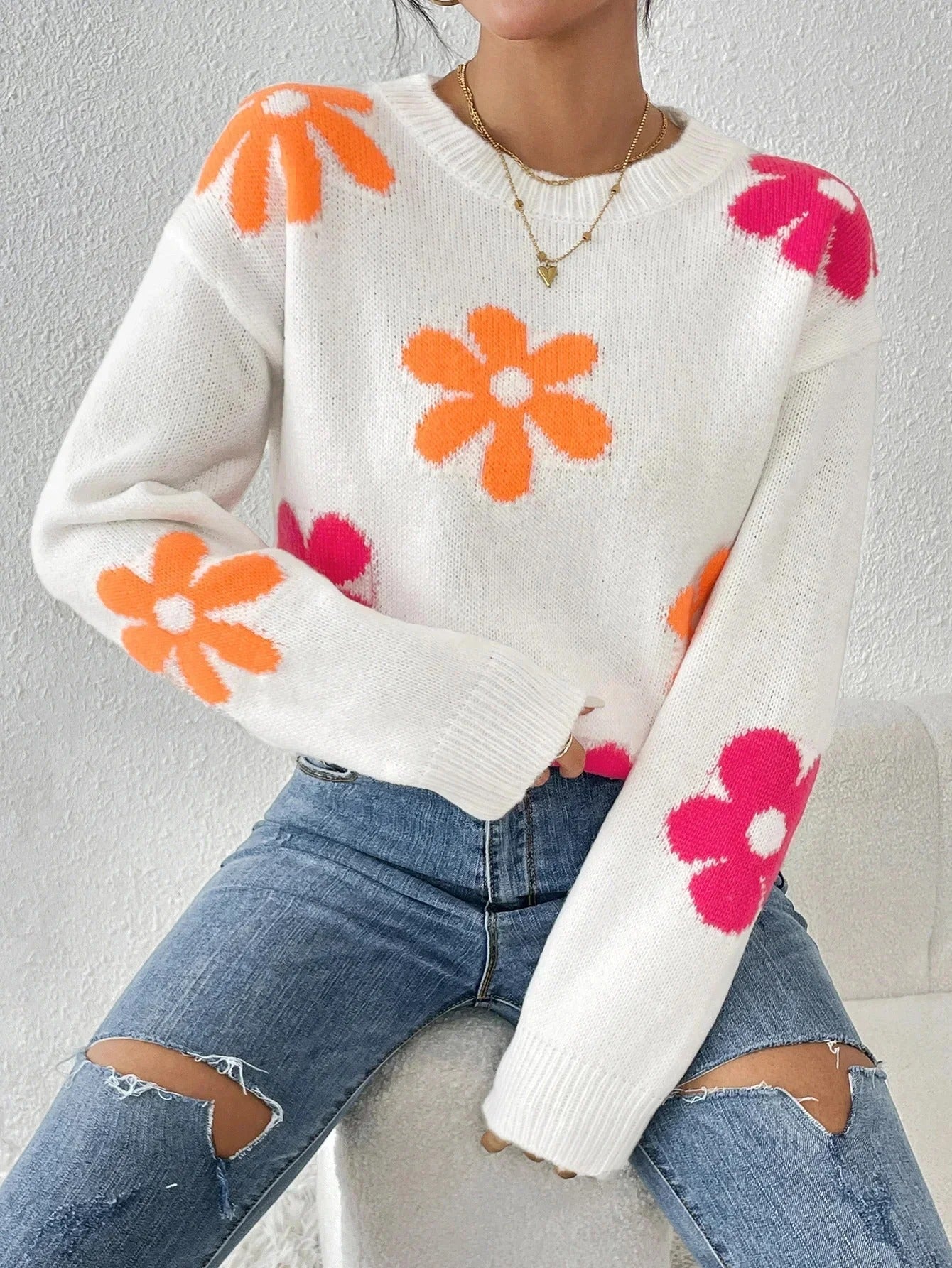 Florie - Knitted sweater with floral print
