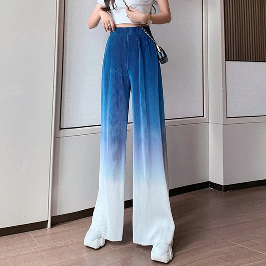 Parthena - Straight ribbed wide trousers with color gradient
