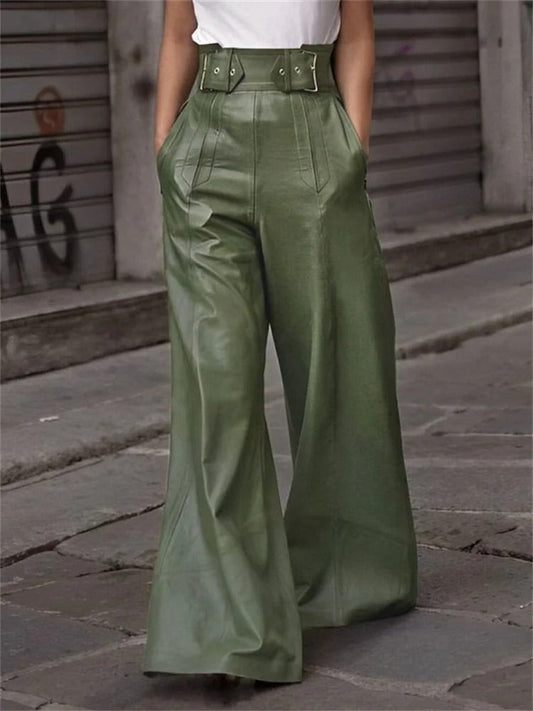 Eleanor - Wide pleated high waist leather pants