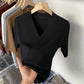 Phoebe - Knitted short sleeve shirt with V-neck and slim fit