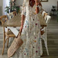 Boho Maxi Dress in White with Floral Pattern – Breezy Summer Dress with V-Neck and Tassels