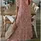 Boho Maxi Dress in White with Floral Pattern – Breezy Summer Dress with V-Neck and Tassels