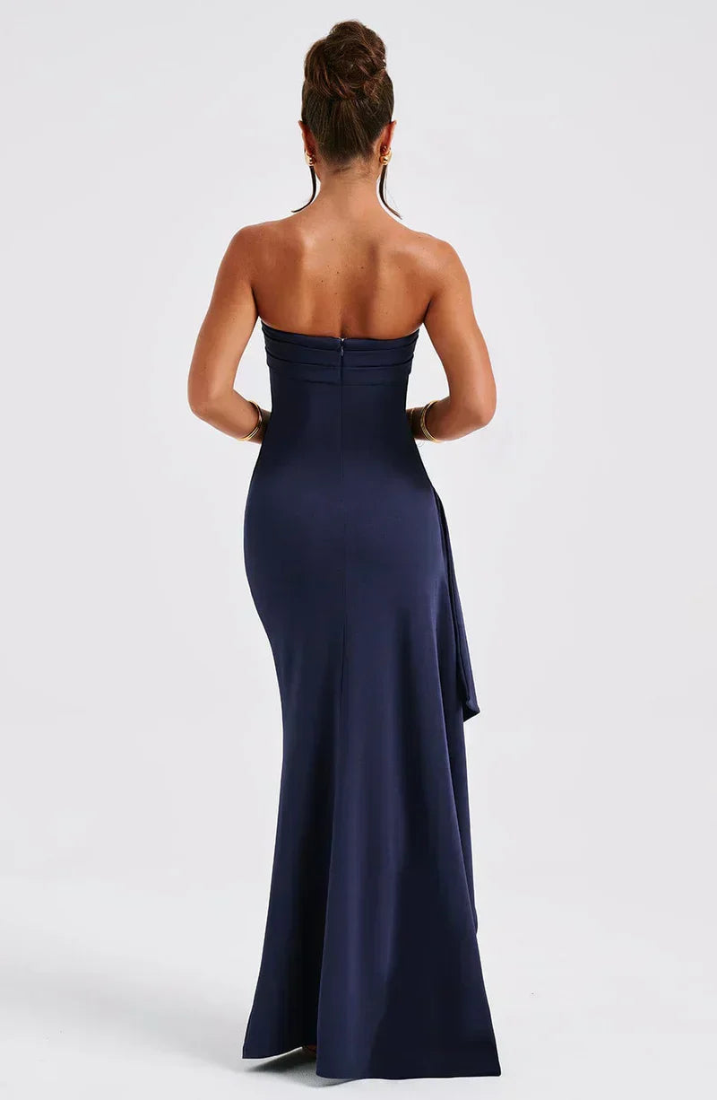 Women's Strapless Maxi Dress with Side Slit for Summer
